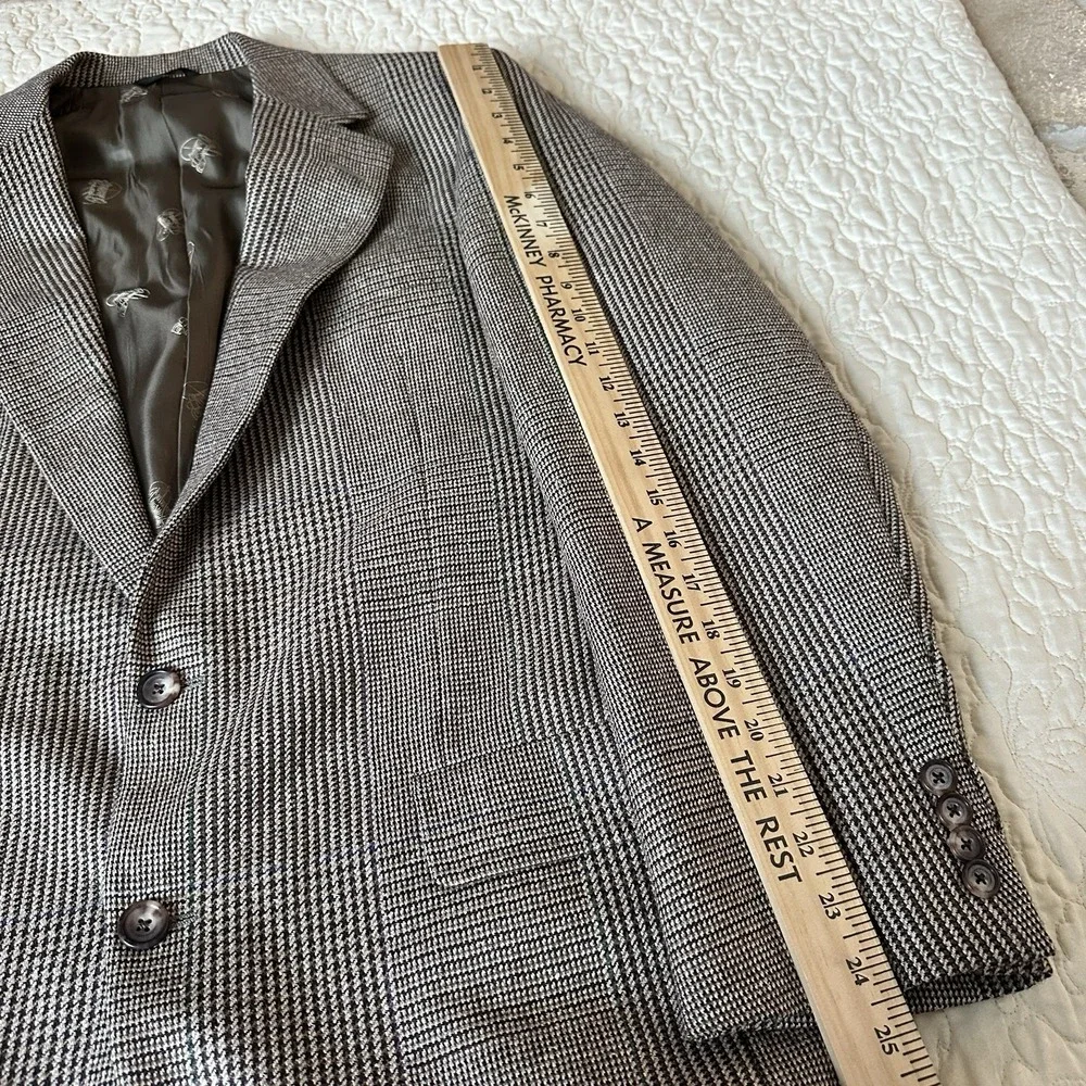VTG Marvin Brown Dallas Canterbury Wool Silk Blazer Jacket 41L Brown Houndstooth